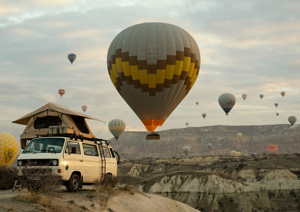 Kappadokien Türkei Heißluftballons Dachzelt VW Bus T3 Van